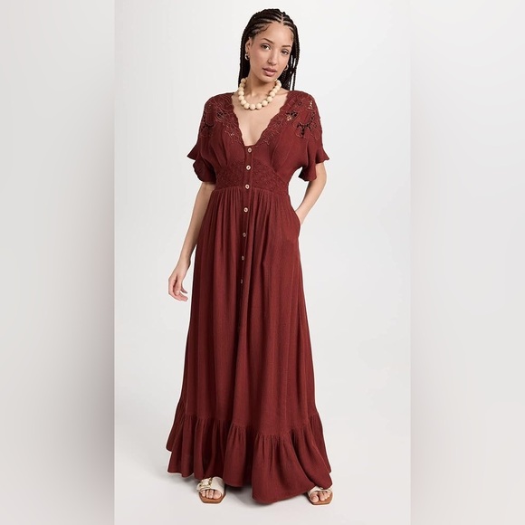 New! Free People x Revolve Colette Embroidered Eyelet Maxi Dress Cinnamon🥀 Small - Picture 5 of 16